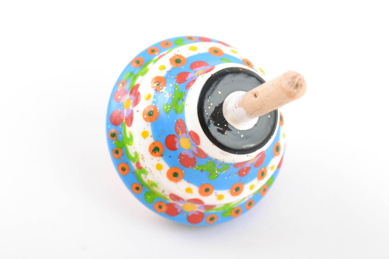 Small handmade educational wooden toy painted spinning top for children photo 3