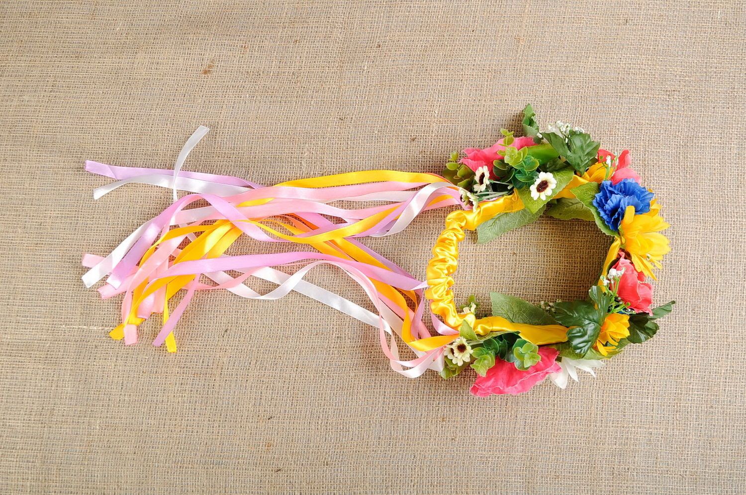 Head wreath with artificial flowers photo 3