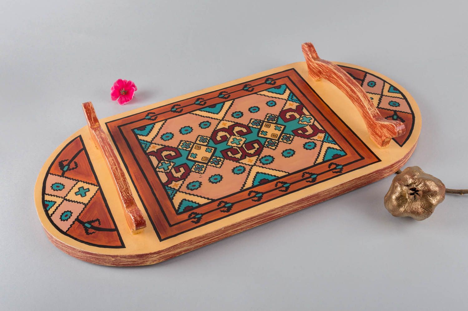 Handmade tray in ethnic style decorative painted tray stylish kitchenware photo 1