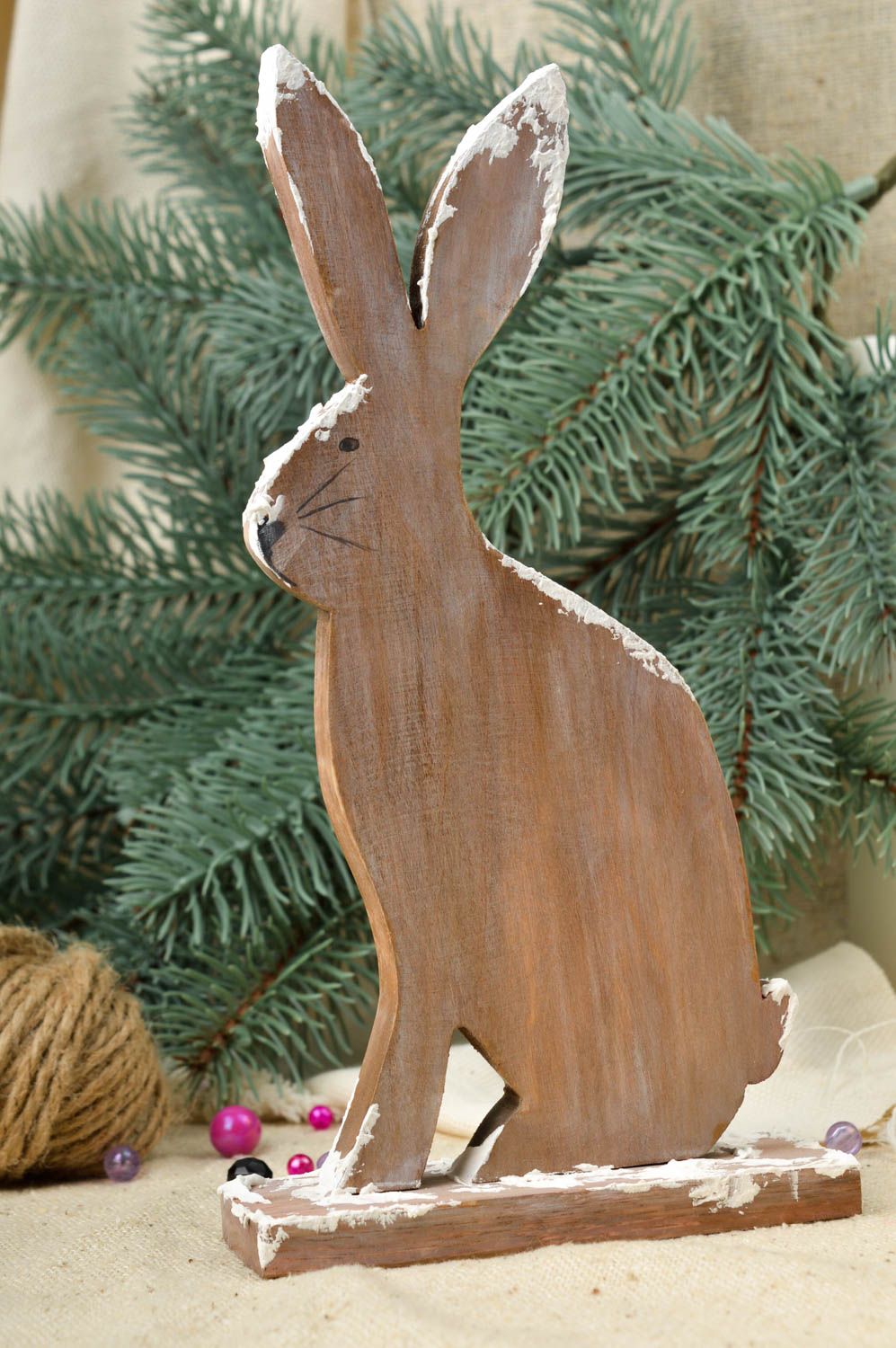 Figura artesanal de madera decoración navideña adorno de Navidad Conejo foto 2