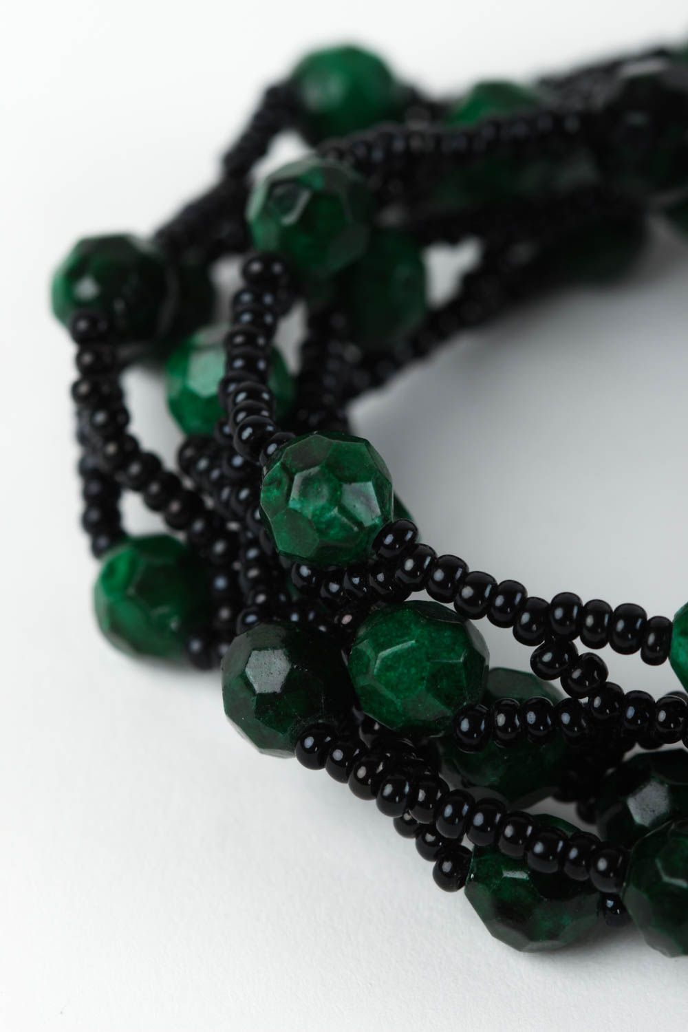 Bracelet perles rocaille Bijou fait main malachite vert noir Accessoire femme photo 3