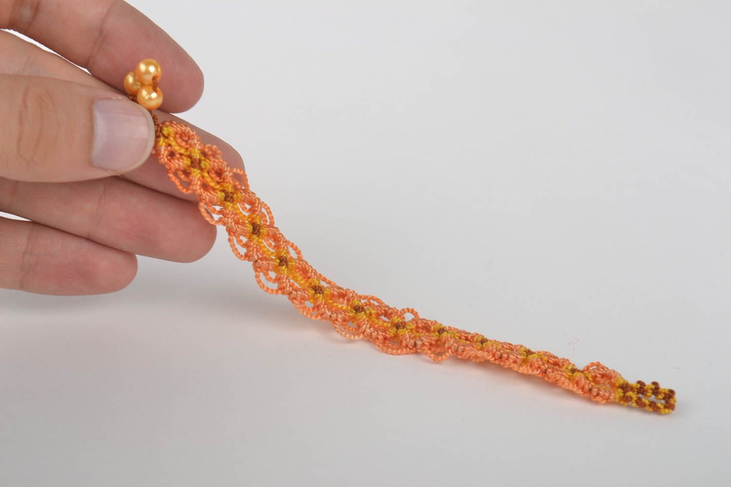 Bracelet textile Bijou fait main tressé fils macramé orange Accessoire femme photo 5