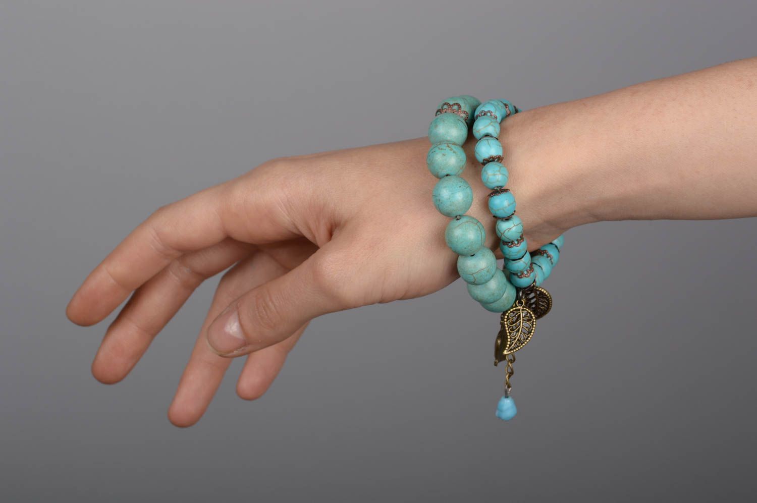 Bracelets turquoise naturelle Bijoux faits main boules Cadeau femme 2 pièces photo 5