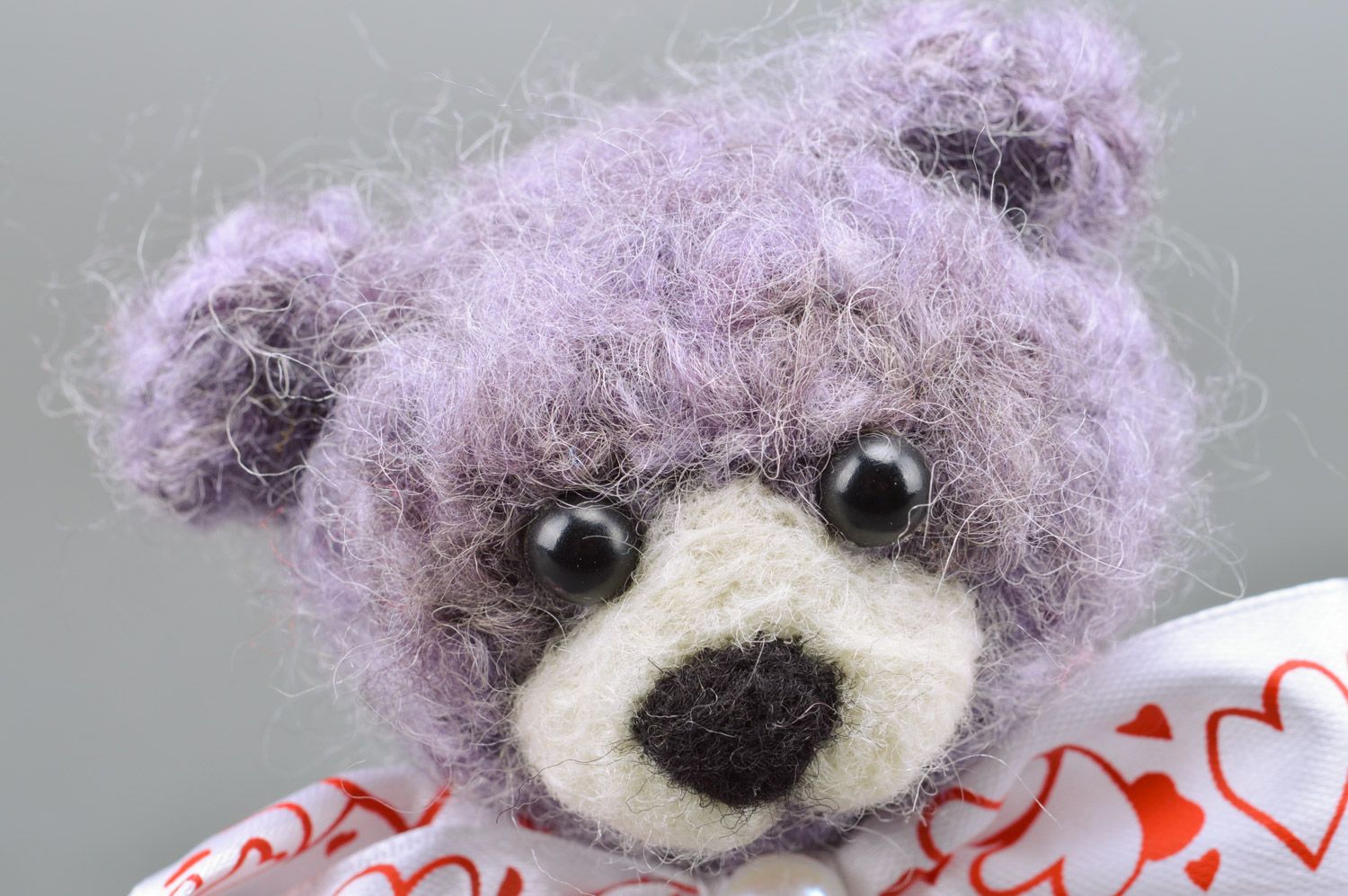 Handmade small soft toy Bear crocheted of mohair threads of violet color photo 4