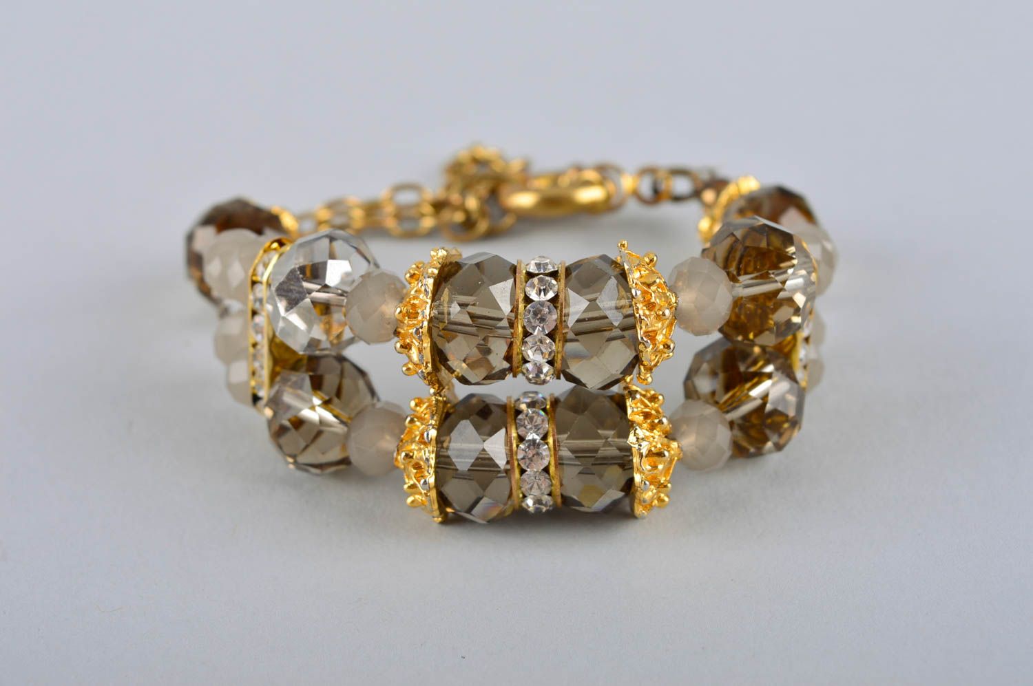 Handmade unique crystal beaded bracelet natural stones designer accessory photo 2