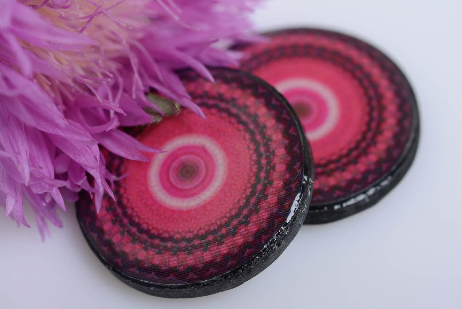 Large designer earrings made of polymer clay handmade pink accessory for girl photo 2