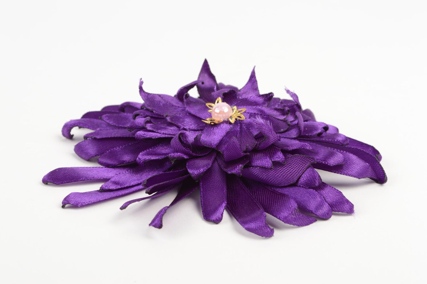 Детская заколка фиолетовая хенд мейд зеколка с цветком аксессуар для волос фото 2