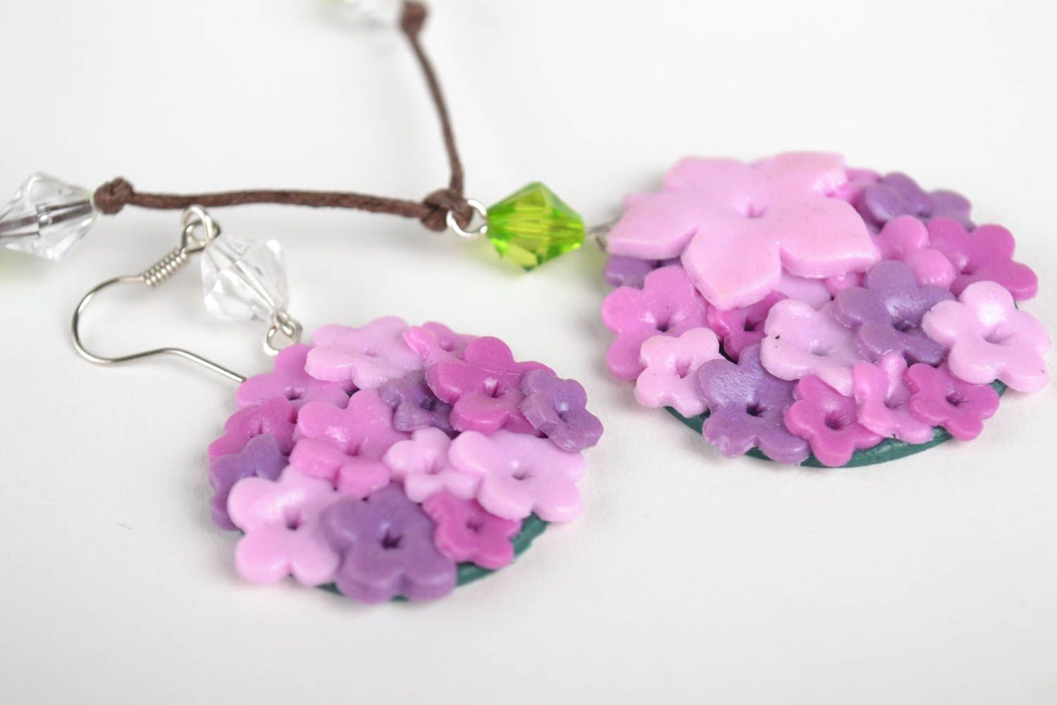 Flower jewelry handmade jewelry set dangling earrings pendant necklace gift idea photo 3