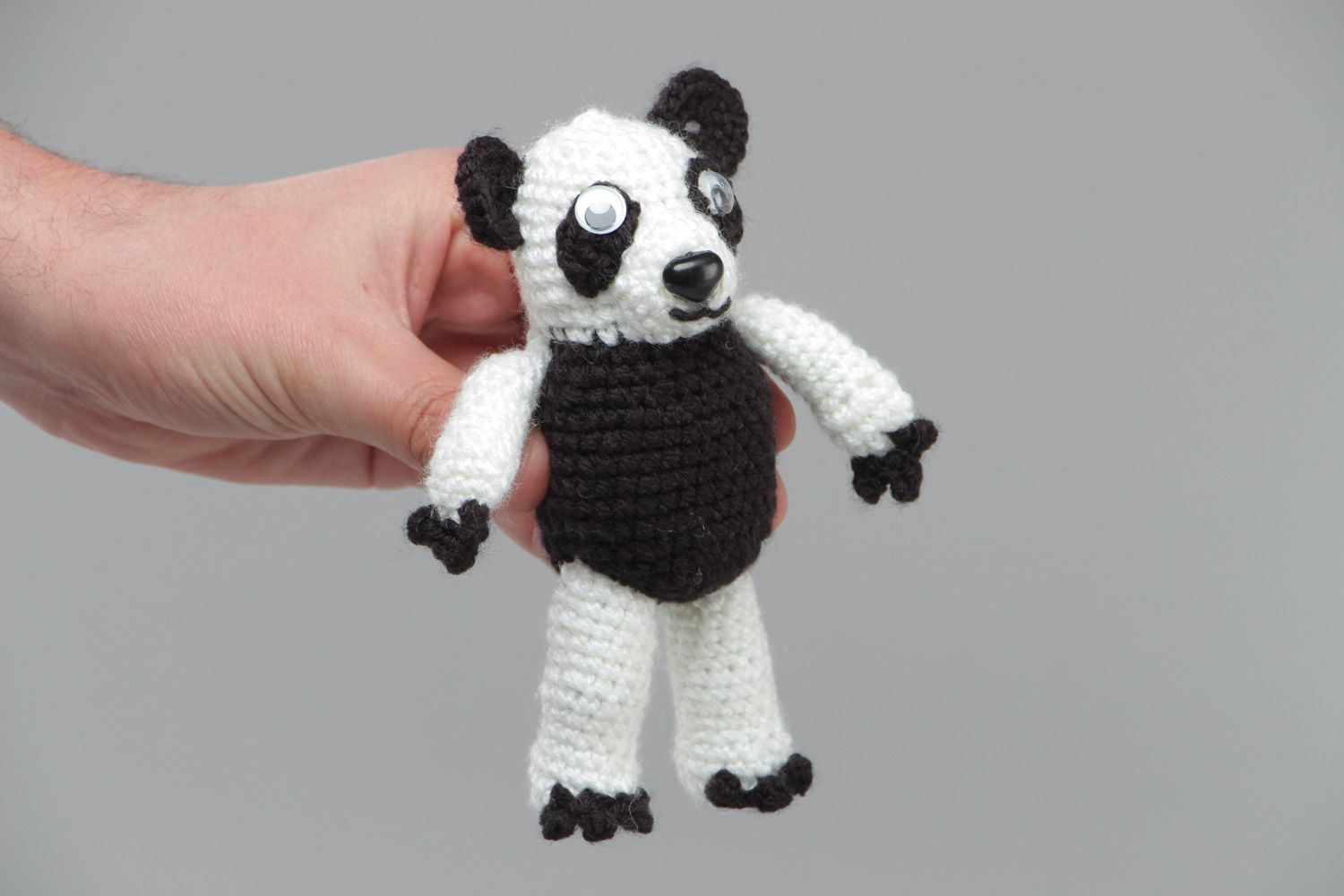 Black and white handmade soft crochet toy panda for children photo 5