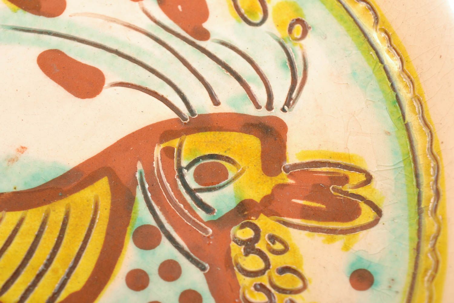 Assiette céramique à suspendre peinte de glaçure murale ronde faite main Oiseau photo 3