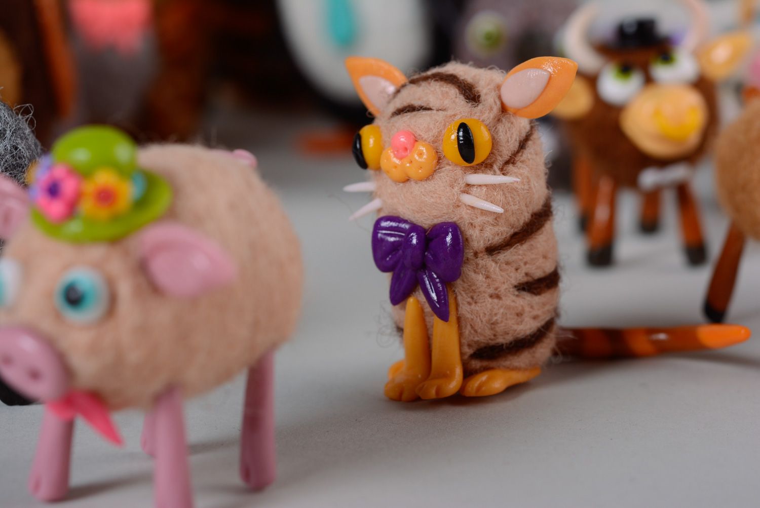 Muñeco de fieltro seco gato de juguete pequeño artesanal original foto 4