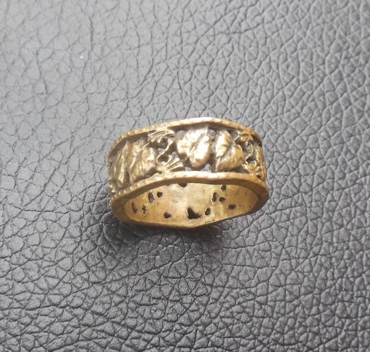 Beautiful large volume tin ring with floral motives of 15.5 size for women photo 2