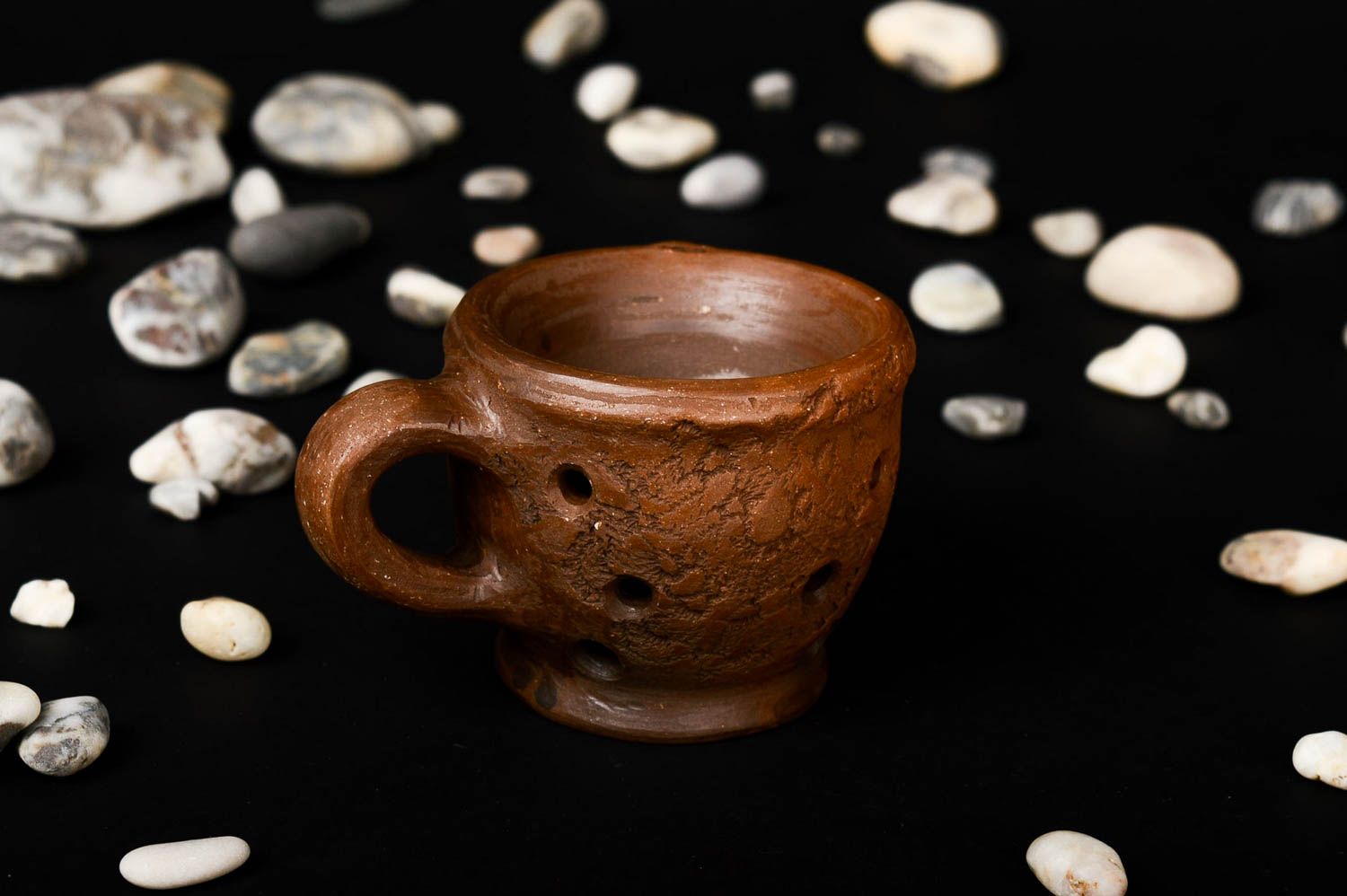 Espresso coffee clay cup in brown color with handle 0,43 lb photo 5