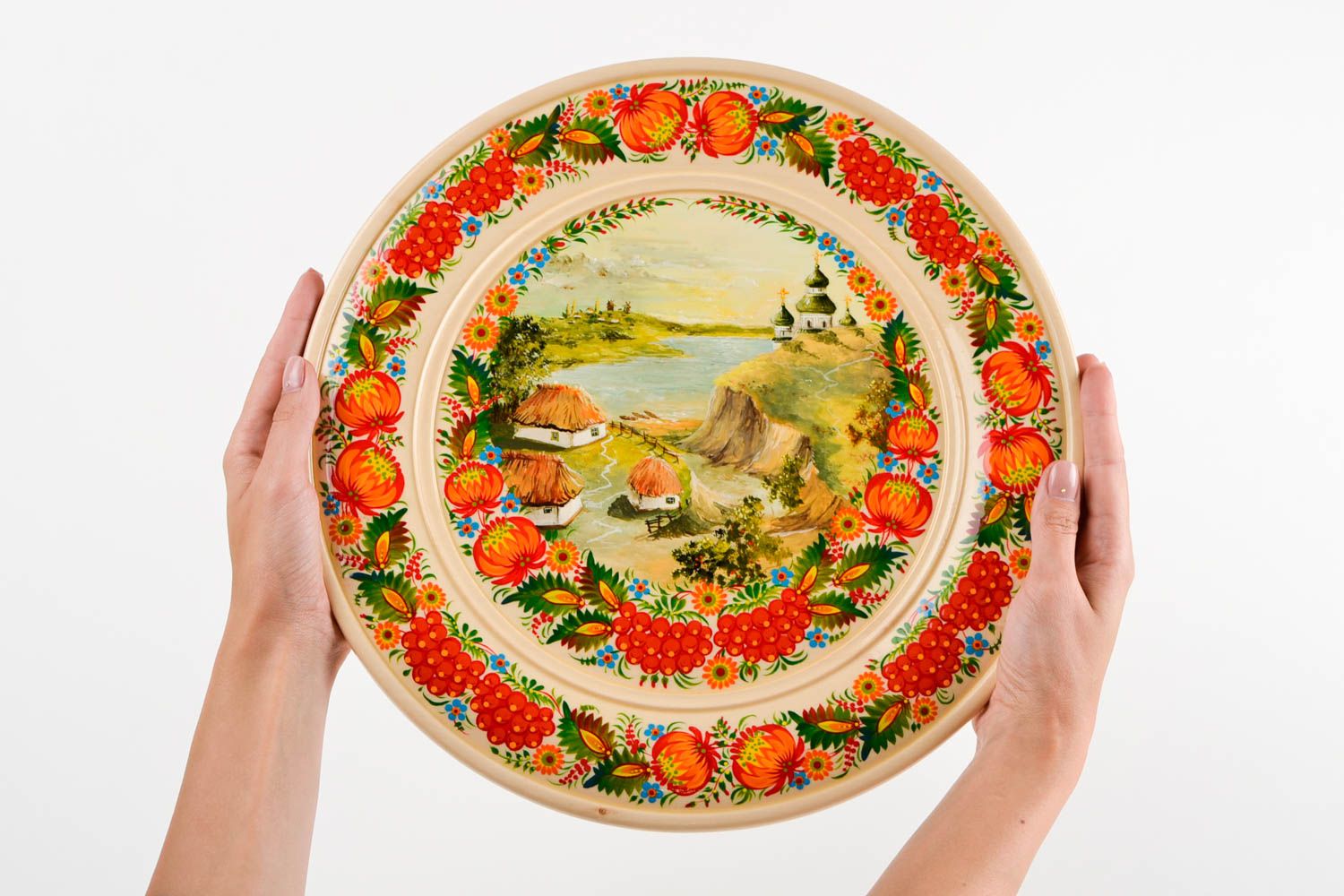 Декор на стену ручной работы декоративная тарелка с Петриковкой расписная посуда фото 2