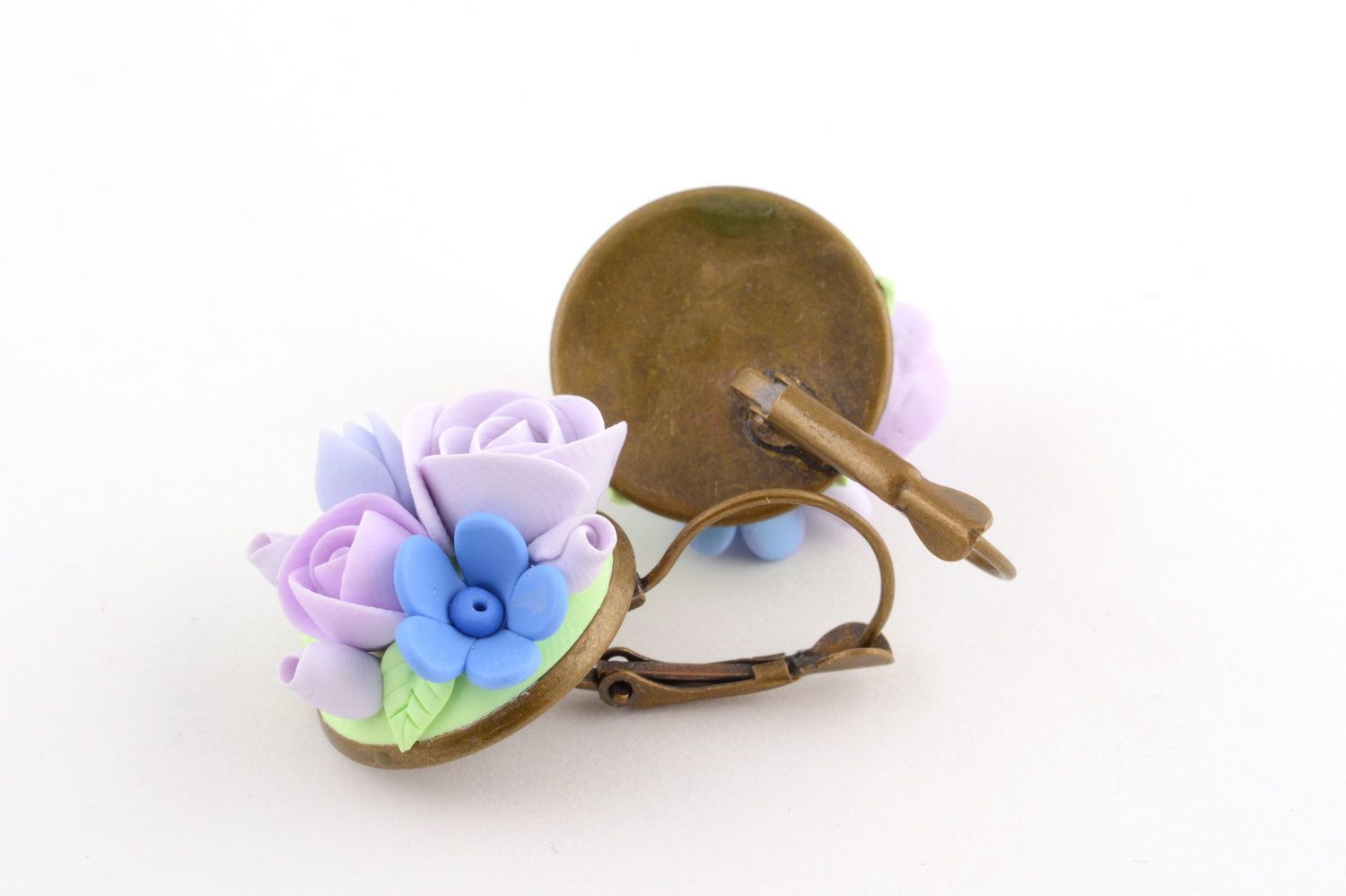 Boucles d'oreilles pendantes avec fleurs en pâte polymère faites main pastel photo 4