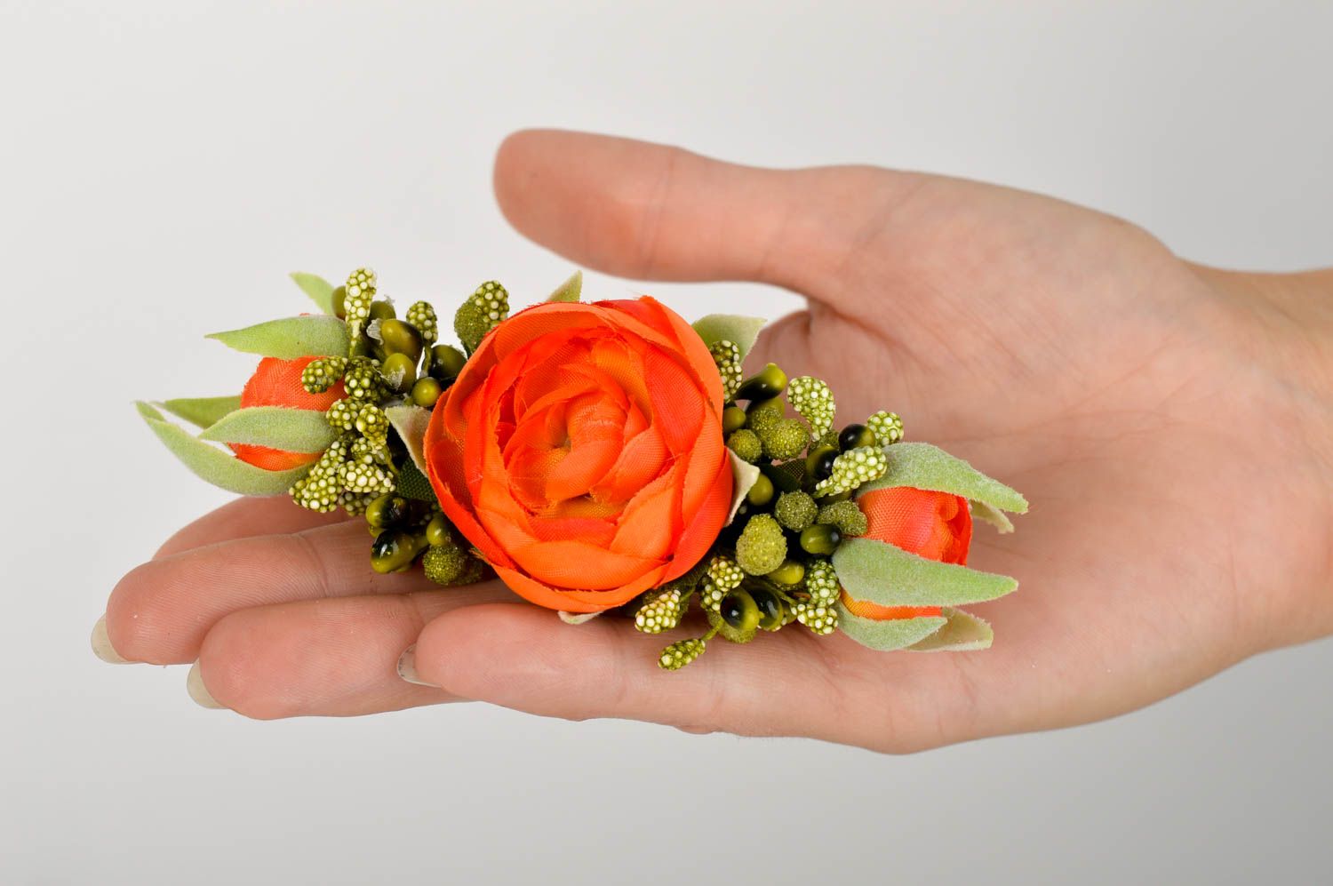 Grelle orange Haarspange Blumen handmade Damen Modeschmuck Accessoire für Haare  foto 5