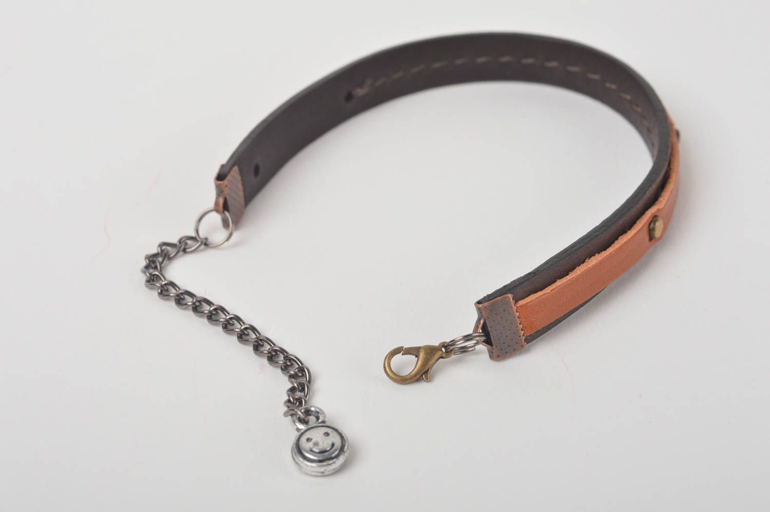 Bracelet cuir Bijoux fait main fin original marron Accessoire cuir cadeau photo 5