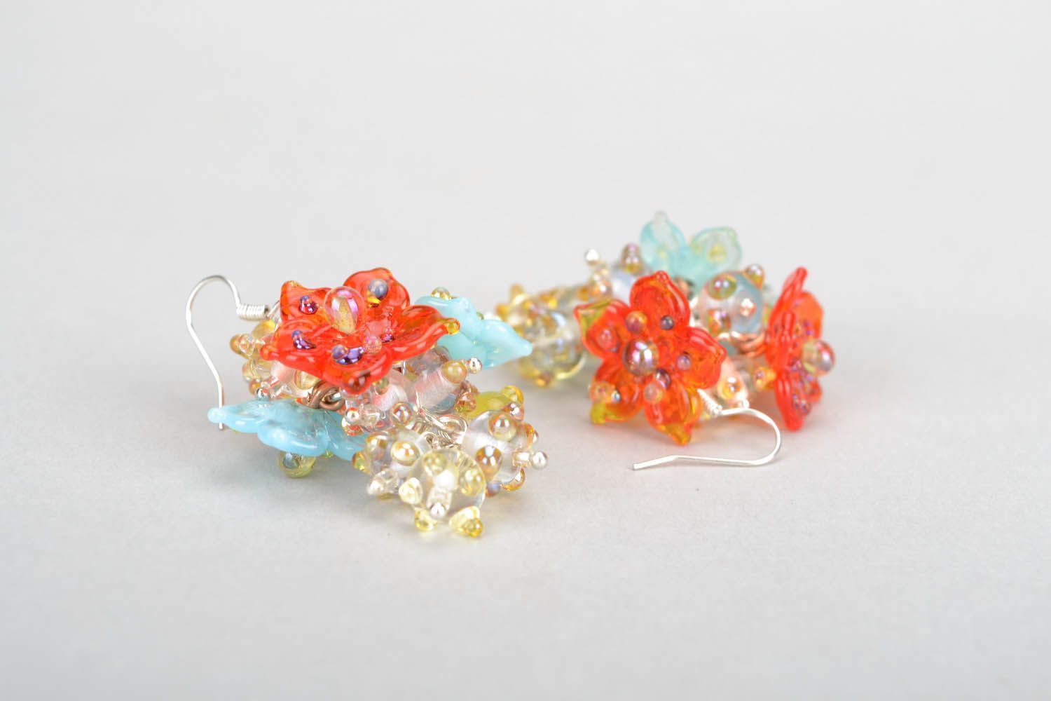 Floral earrings made of glass photo 5