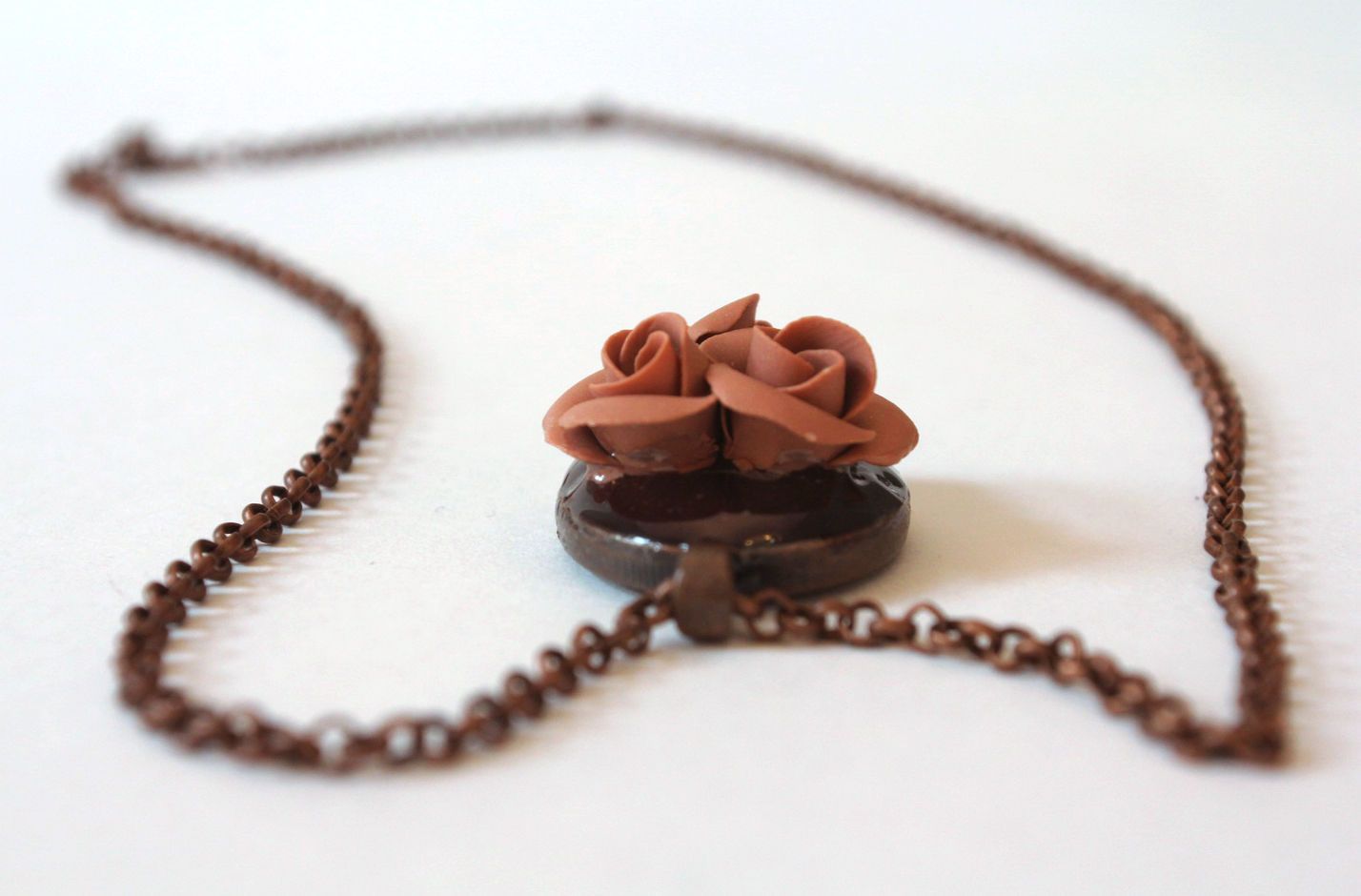 Pendant, made of polymer clay, Chocolate flowers photo 2