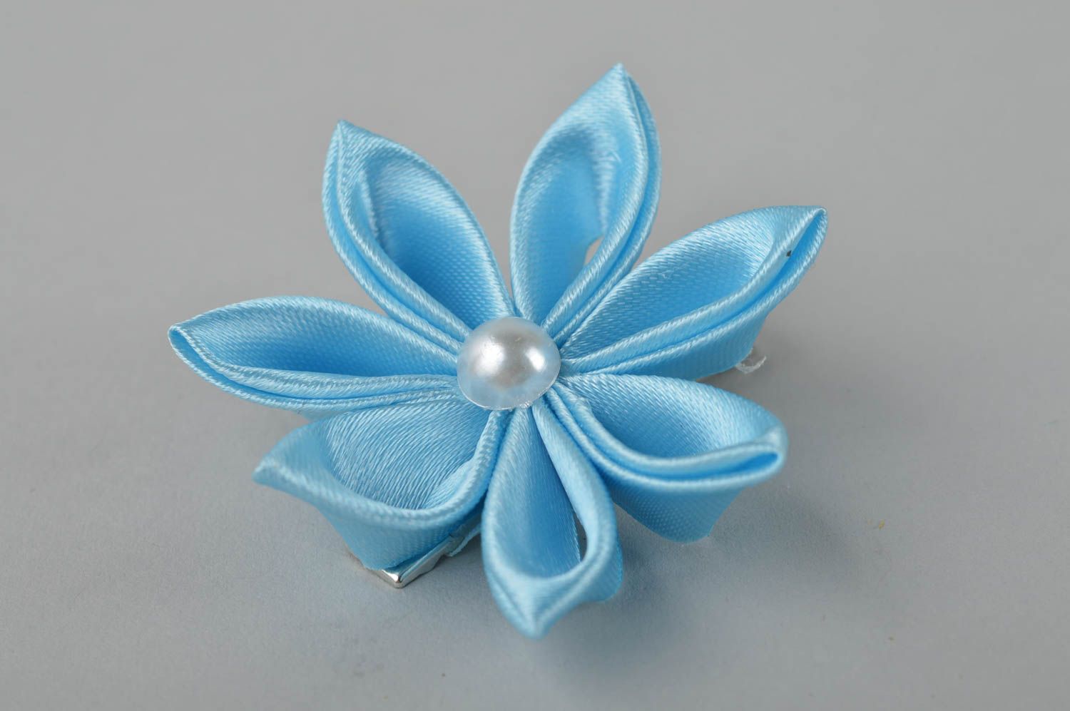 Pinza de pelo artesanal accesorio para niña regalo original Flor azul clara foto 2