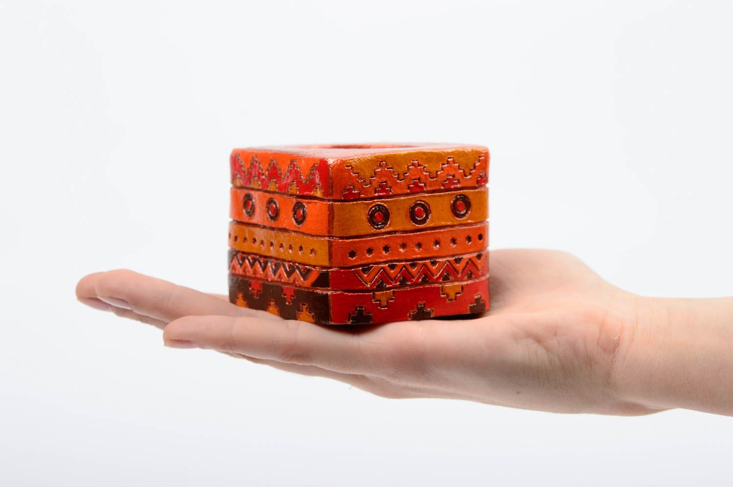 Bougeoir céramique fait main Bougeoir cube peint motifs ethniques Déco maison photo 5