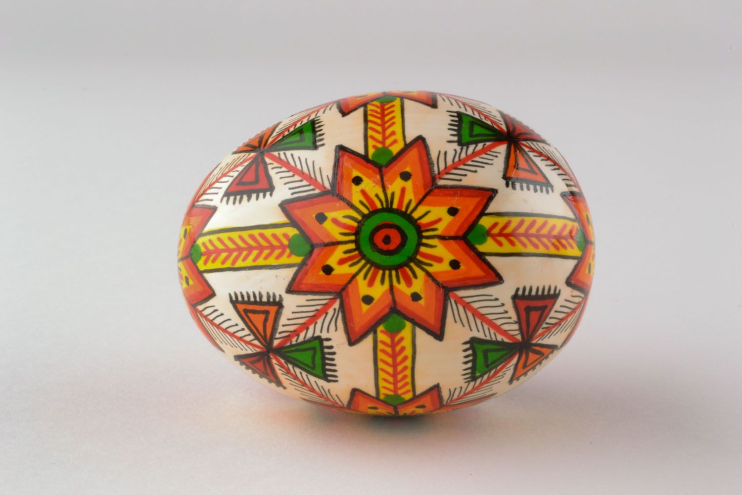 Wooden painted egg White with Ornament photo 3