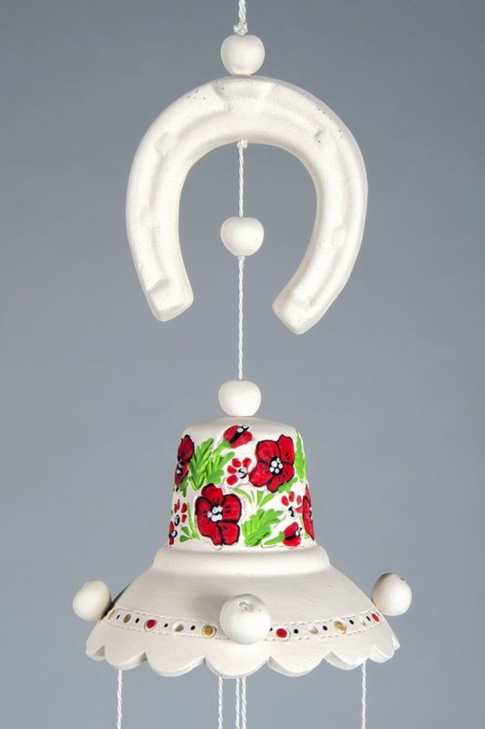 Suspension décorative clochettes céramiques avec pavots photo 2