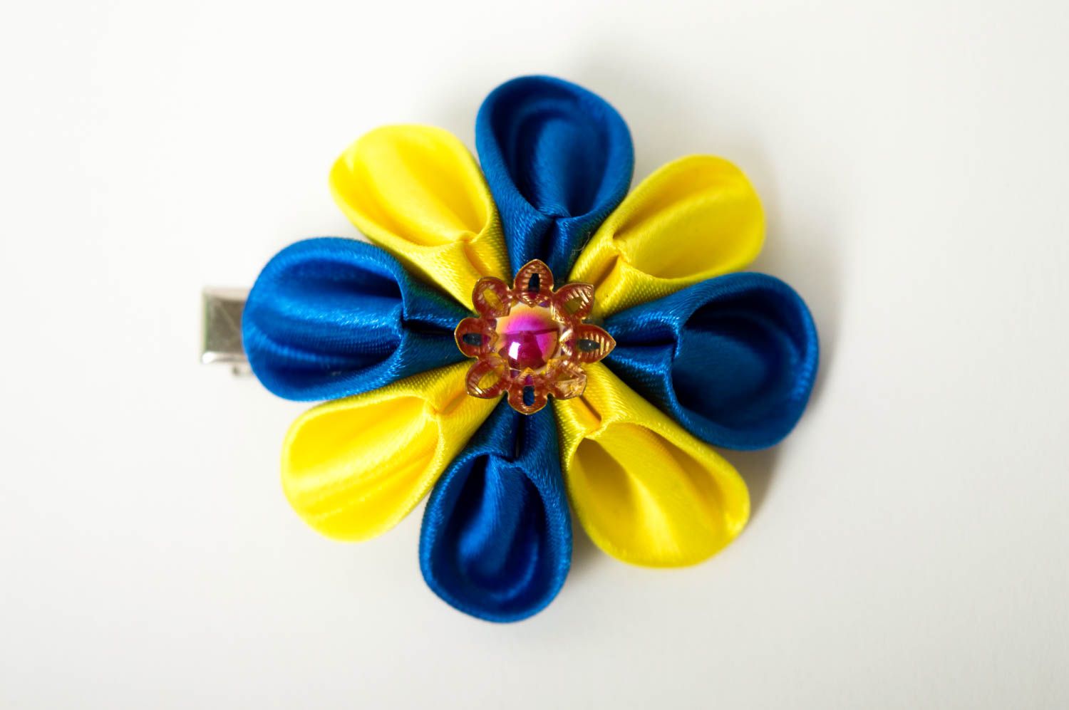 Barrette fleur fait main Accessoire coiffure bleu jaune Cadeau pour fille photo 2