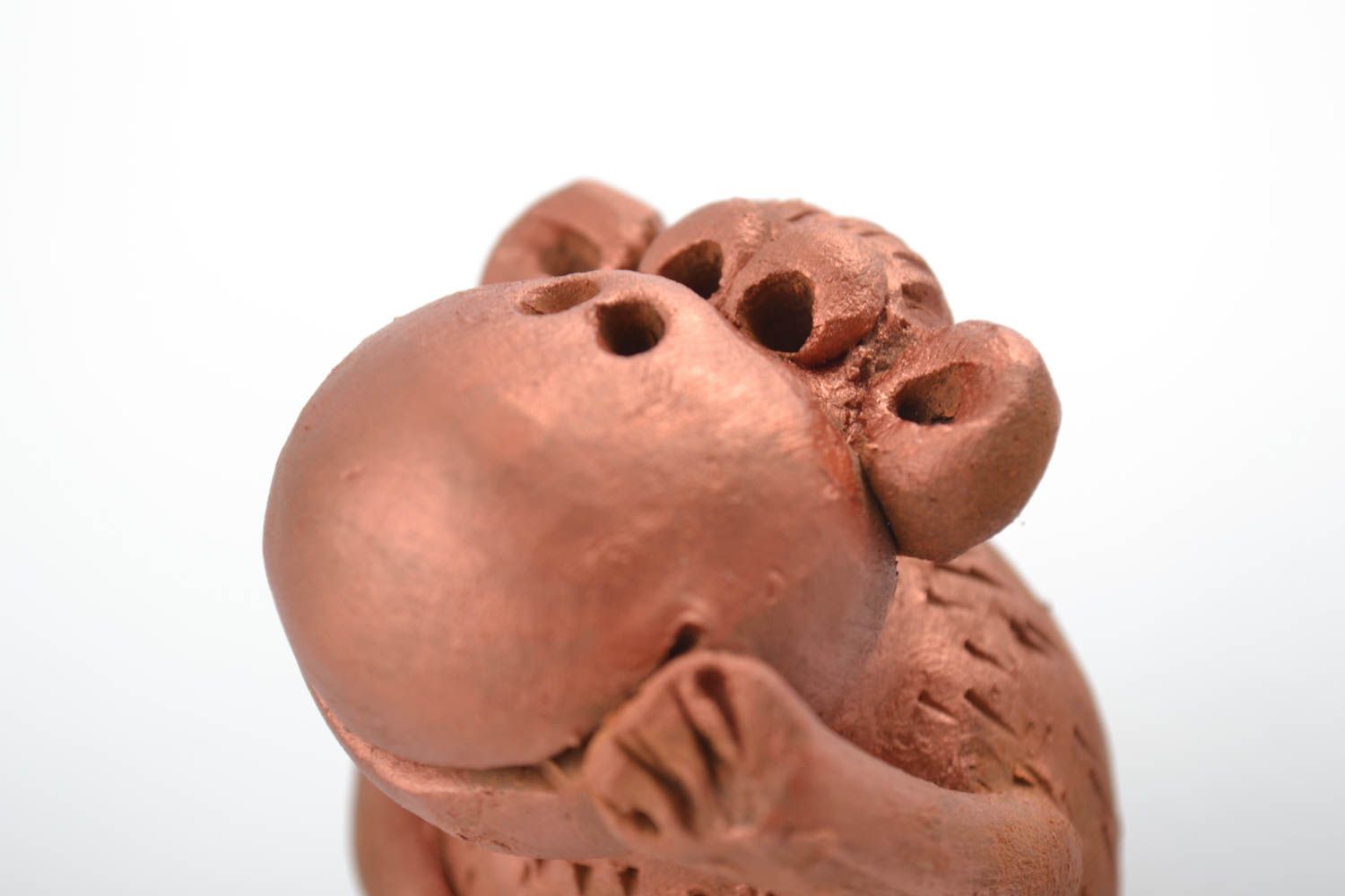 Handmade Dekofigur Affe Keramik Deko Figur aus Ton wunderschön braun foto 4