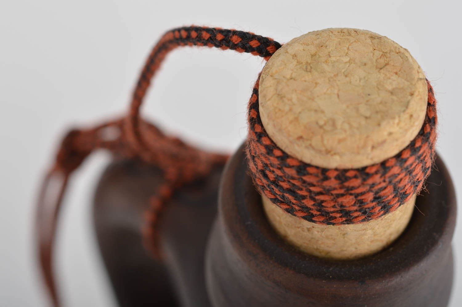 Handmade dark brown ceramic decorative bottle ornamented in ethnic style 700 ml photo 4