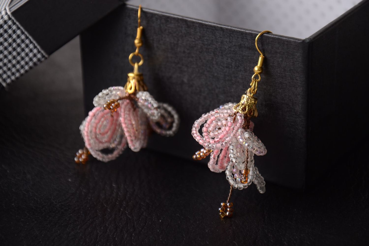 Handmade stylish earrings beaded pink earrings designer accessory gift photo 1