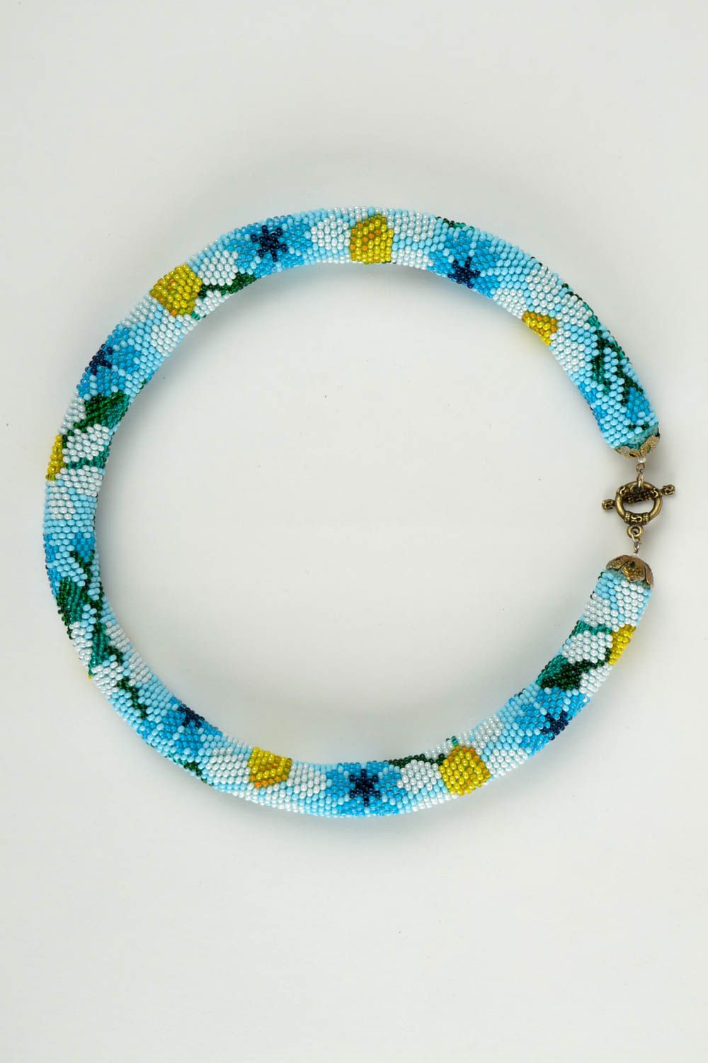 Collier floral Bijou fait main perles de rocaille bleu ciel Cadeau pour femme photo 3