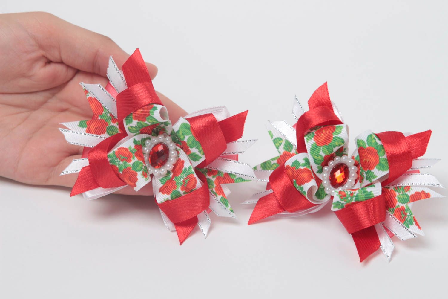 Set of 2 handmade bow scrunchies bow hair ties hair bows for kids gift ideas photo 5
