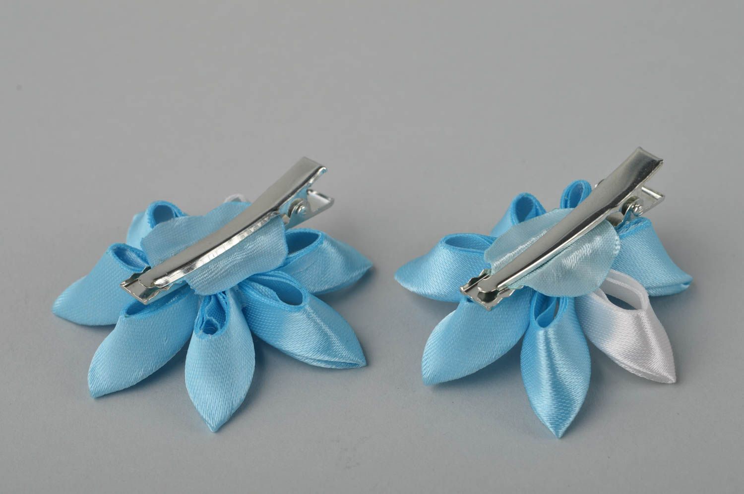 Beautiful handmade textile flower barrette hair clips 2 pieces elegant hair photo 3