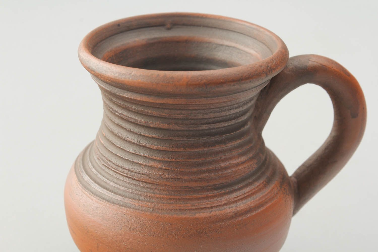 Red natural clay Sauer cream pitcher with handle and rustic design photo 5