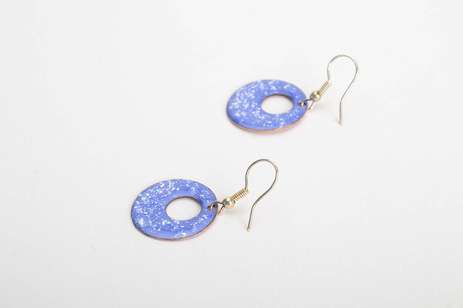 Handmade copper round earrings painted with hot enamel stylish accessory photo 4