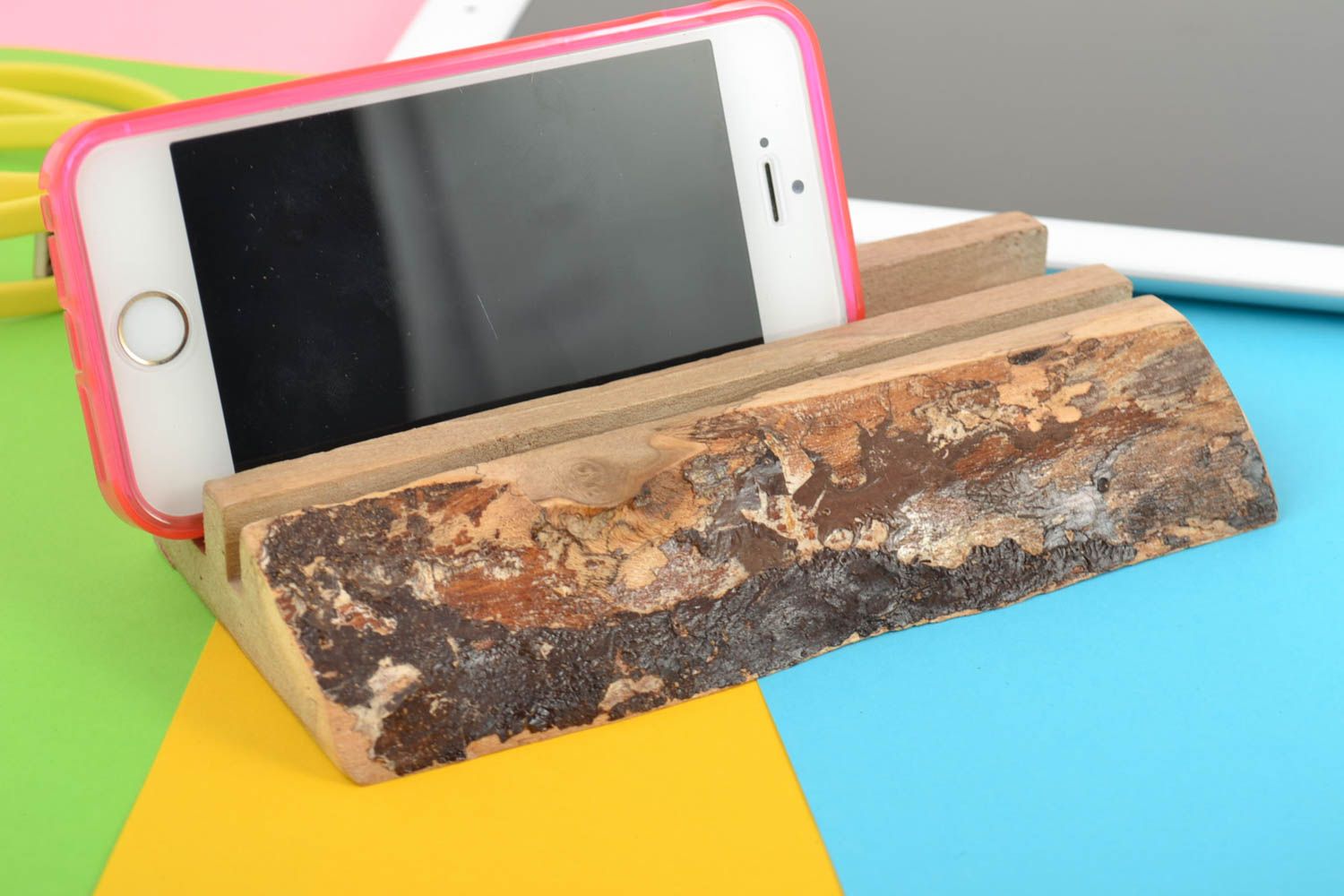 Stand for tablet made of wood unusual cute accessory in eco style present photo 1