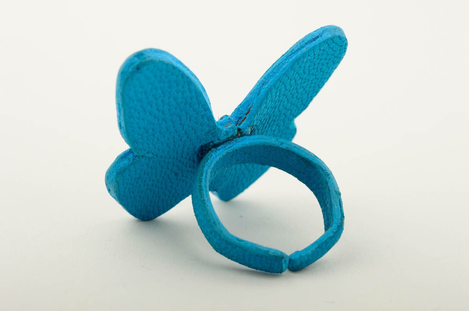 Handmade Ring Leder Schmuck Ring Mode Accessoire Schmetterling blau originell foto 5