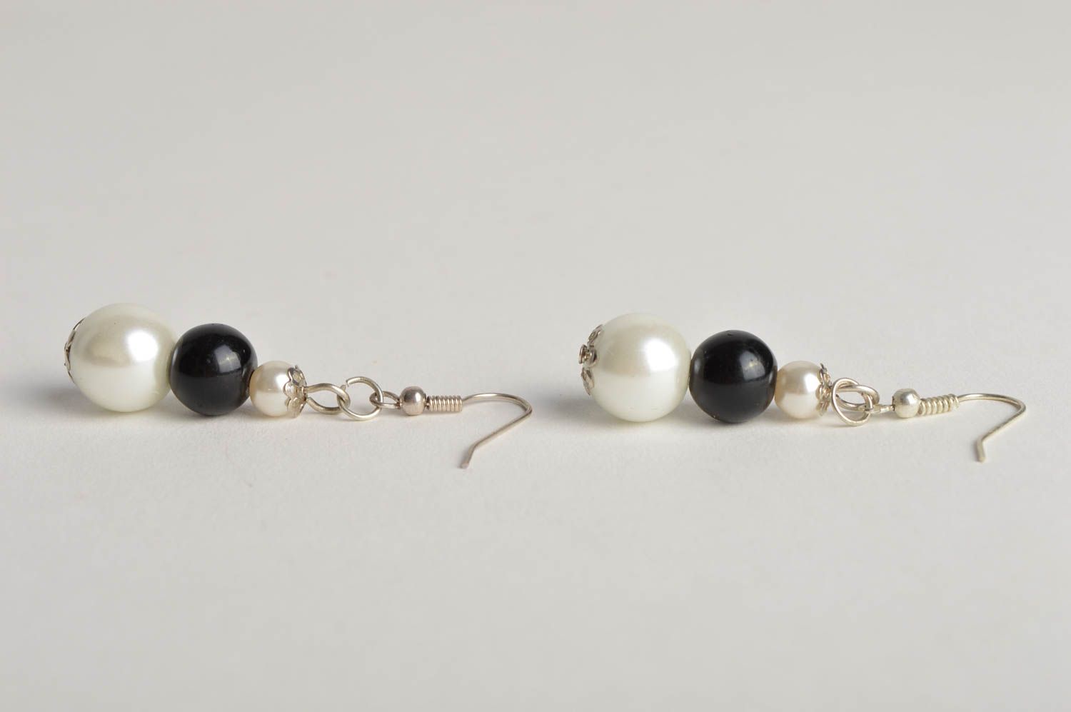 Handmade stylish designer earrings black and white earrings beaded jewelry photo 4