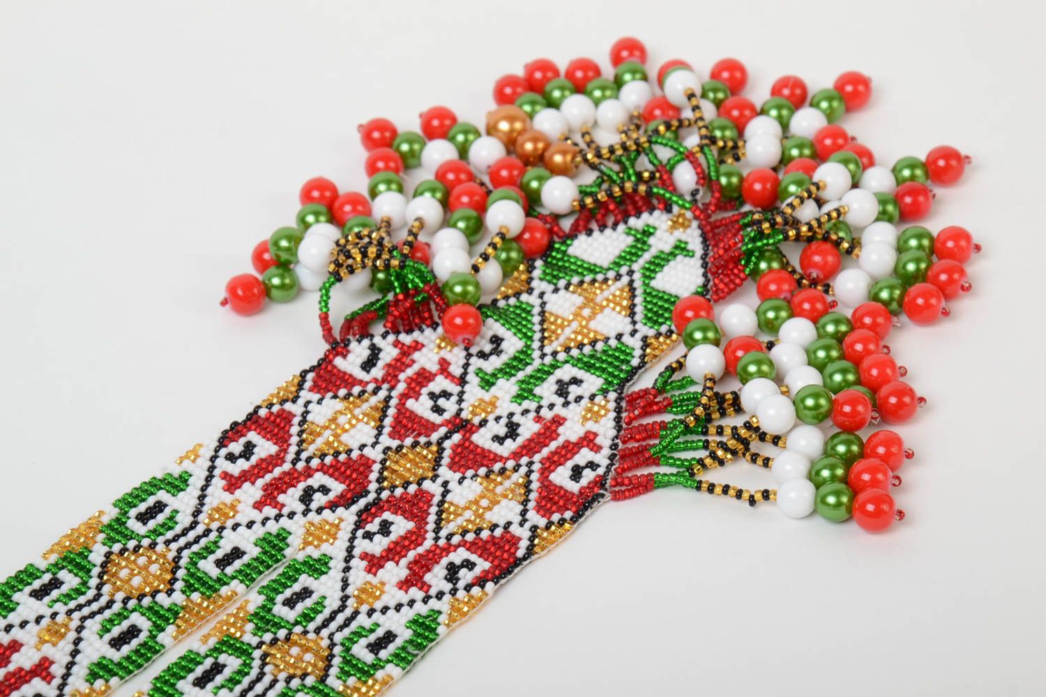 Unusual stylish handmade designer woven beaded gerdan necklace in ethnic style photo 4