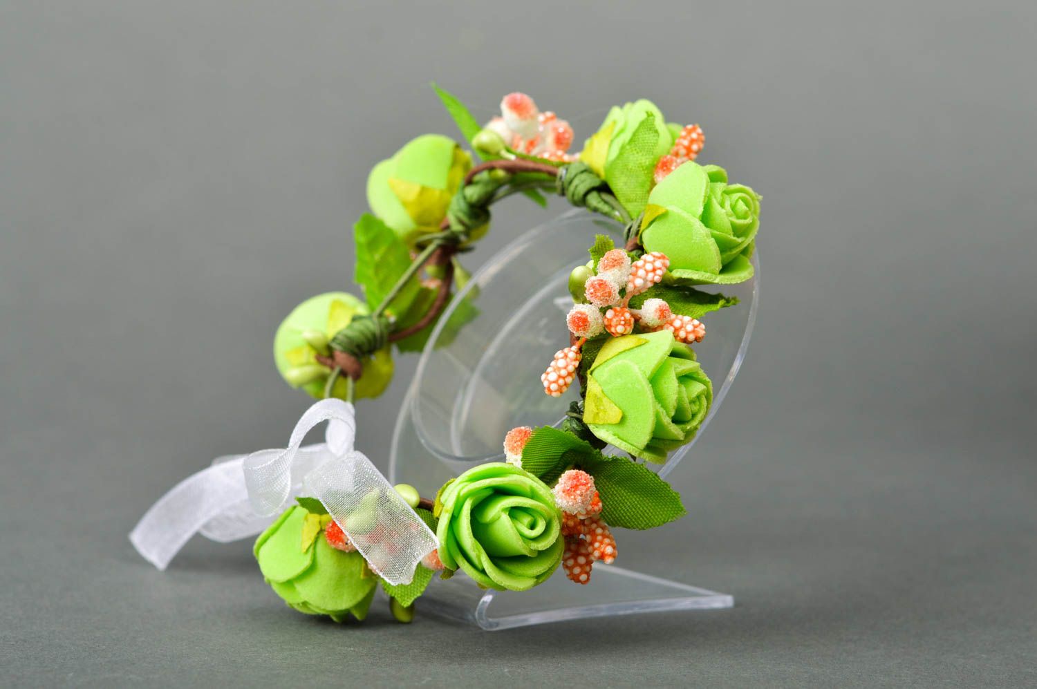 Bracelet floral en foamiran Bijou fait main vert élégant Cadeau pour femme photo 5