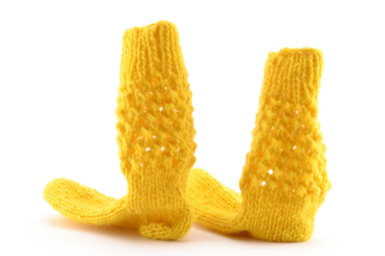 Calcetines de lana tejidos a mano amarillos	 foto 5