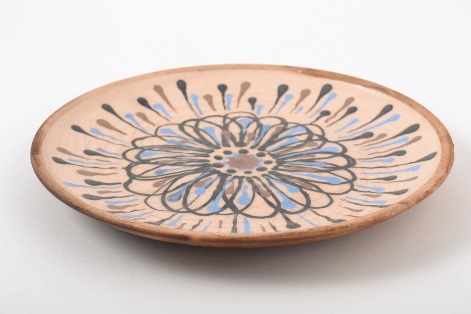 Handmade Keramik Teller bemalt Küchen Deko Ton Geschirr mit Musterung Blume foto 4