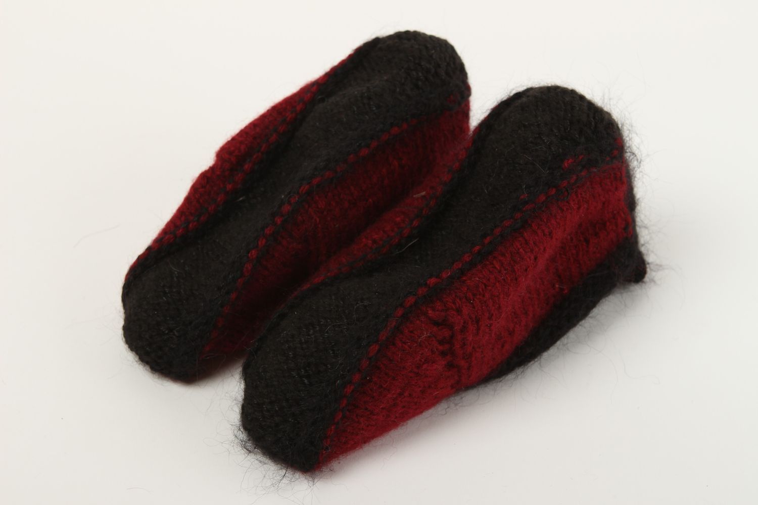 Pantoufles en laine fait main Chaussons laine bordeaux Accessoire femme photo 4