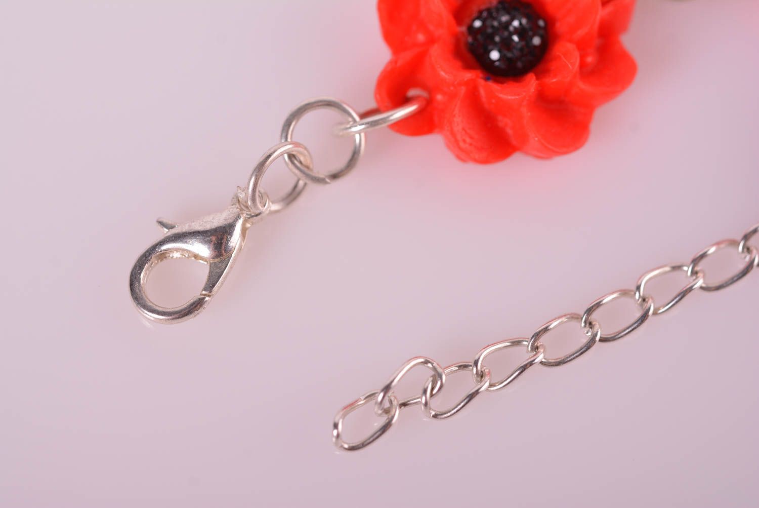 Chain red flowers charm bracelet of poppies photo 5