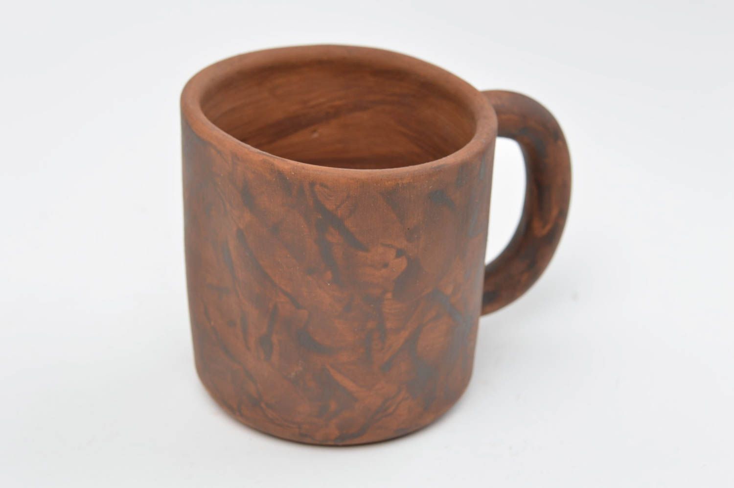 Red clay nonglazed natural handmade coffee mug with handle and no pattern photo 3