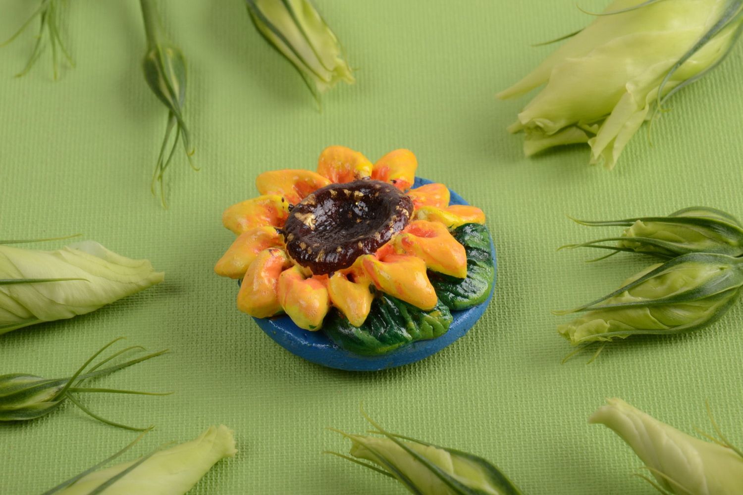 Bunter bemalter runder Keramik Kühlschrank Magnet handmade Sonnenblume foto 1