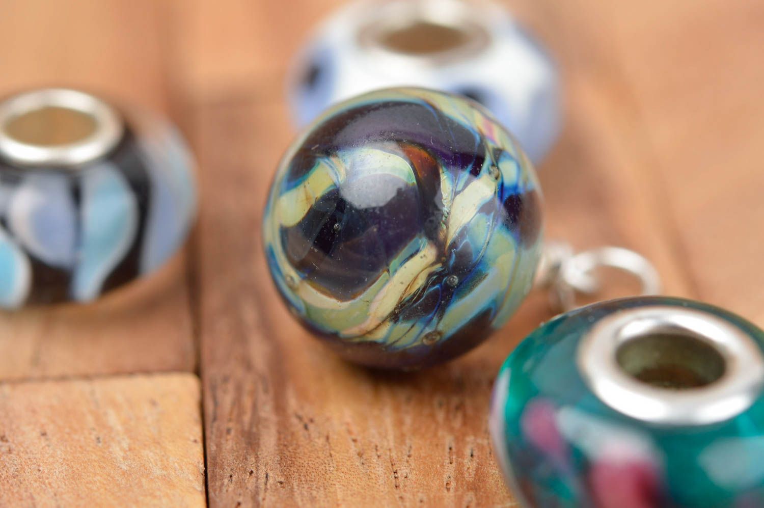 Perle en verre fait main Fourniture pour bijoux bleue motifs Loisirs créatifs photo 1