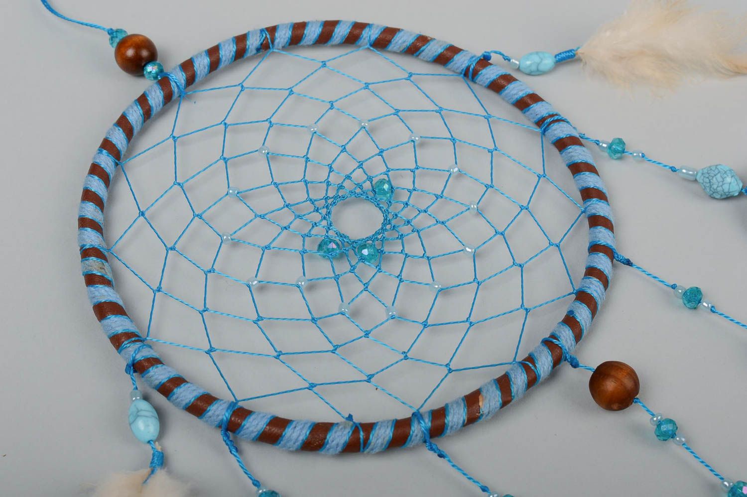 Handmade Deko zum Aufhängen Traumfänger Schmuck Indianer Deko mit Federn blau foto 3