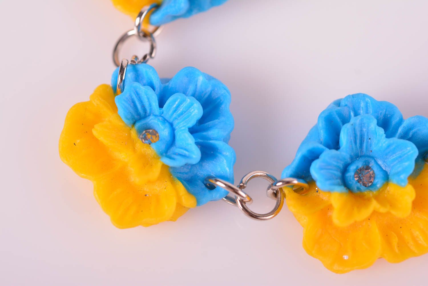Chain tennis clay yellow and blue flowers bracelet for a girl photo 5
